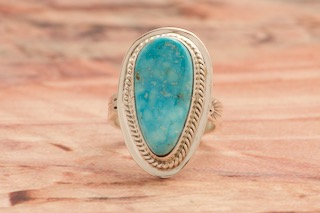 Genuine Kingman Turquoise Sterling Silver Navajo Ring